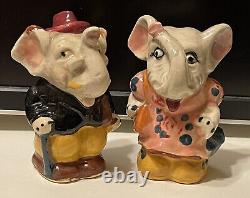 Anthropomorphic Elephant Couple Trunks Salt and Pepper Shaker Set JAPAN Kitschy