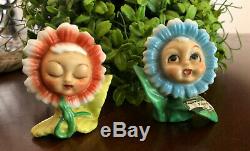 Anthropomorphic Flowers with Faces Salt and Pepper Shaker Set BEAUTIFUL! (AA)