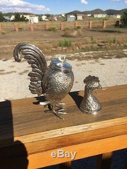 Antique 1880's 830 Silver Rooster Spice Container Chicken Salt Pepper