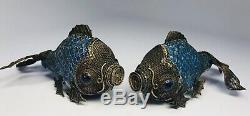 Antique 1920s Chinese Silver Filigree Fish Salt and Pepper Shakers AS-IS