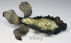 Antique 1920s Chinese Silver Filigree Fish Salt and Pepper Shakers AS-IS
