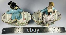 Antique 19th C. Meissen Porcelain Figural Couple on Baskets Salt & Pepper Dishes