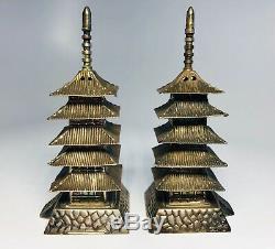 Antique Chinese Sterling Silver Salt and Pepper Shakers in Pagoda Style