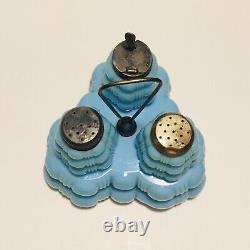 Antique Dithridge Blue Glass Condiment Salt Pepper Shaker Set Creased Bale EAPG