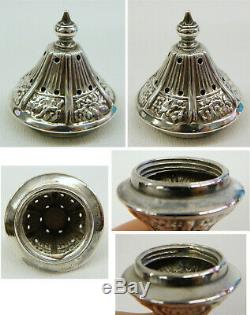Antique Enameled Art Glass Salt & Pepper Shaker Set Meriden Silverplate Holder