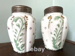 Antique Enameled Milk Glass Salt and Pepper Shakers / Muffineers