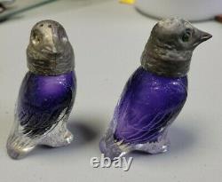 Antique Figural Pair Of Blue Glass Salt & Pepper Shakers Glass Eyes