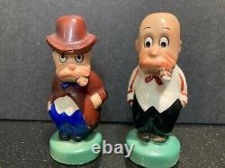 Antique Germany Ceramic Barney Comic Strip Googly Eyed Smoking Men Salt & Pepper