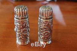 Antique Gorham Sterling Silver Repousse Bullet Style Salt & Pepper Shakers 1880