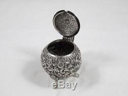 Antique Indian Solid Silver Open Salt, Pepper & Mustard Pot Cruet Set circa 1895