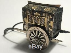Antique Japanese Gold Plated Sterling Silver Niello Salt & Pepper Rickshaw Set