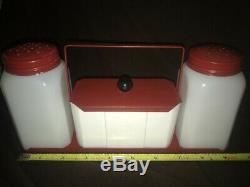 Antique Mckee Milk Glass Salt & Pepper Shakers Grease Jar Range Set with Rack