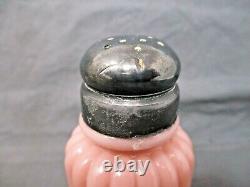 Antique Mt. Washington BURMESE Art Glass Salt & Pepper Shakers withSilverplate Lid