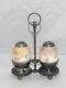 Antique Mt Washington Egg Shaped Hand Painted Glass Salt And Pepper Set In Stand
