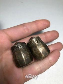 Antique Old Vintage Sterling Silver Mini Tiny Personal Salt Pepper Shakers 925