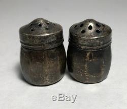 Antique Old Vintage Sterling Silver Mini Tiny Personal Salt Pepper Shakers 925
