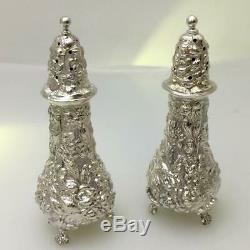 Antique Repousse Rose by Stieff Sterling Silver Salt & Pepper Shakers #12
