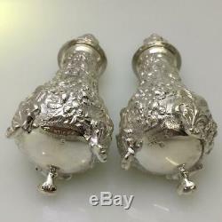 Antique Repousse Rose by Stieff Sterling Silver Salt & Pepper Shakers #12