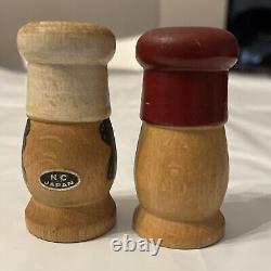 Antique Salt & Pepper Wood Shakers Very Rare VINTAGE Collectible Details Picture