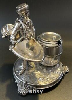 Antique Silver Figural Condiment Stand Austria Salt & Pepper with Mustard Pot