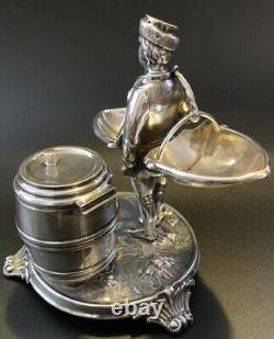 Antique Silver Figural Condiment Stand Austria Salt & Pepper with Mustard Pot