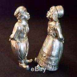 Antique Silver Salt Pepper Shakers Figural Dutch Boy Girl Kissing 800 8.3oz 4.2