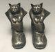 Antique Spelter Pewter Puss And Boots Cat Salt Pepper Shakers Glass Eyes