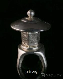 Antique Sterling Silver 970 Salt Pepper Shaker Lantern Japan Chamber Rare 20th
