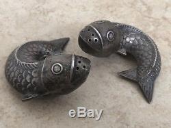 Antique Sterling Silver Fish Salt & Pepper Shakers J. Tostrup Oslo Norway
