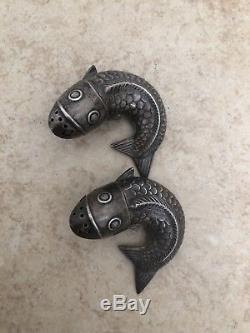 Antique Sterling Silver Fish Salt & Pepper Shakers J. Tostrup Oslo Norway