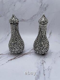 Antique Sterling Silver Salt And Pepper Shakers Beautiful Floral Design 4OZT