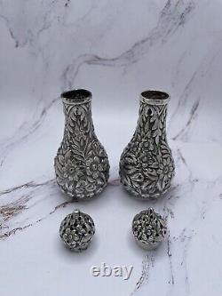 Antique Sterling Silver Salt And Pepper Shakers Beautiful Floral Design 4OZT