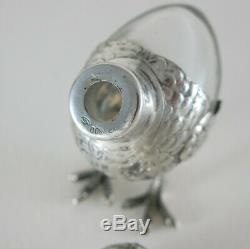 Antique Vintage Italian Solid 800 Silver Crystal Salt Pepper Shaker Figural Bird