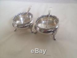 Antique Vintage Sterling Silver Footed Salt & Pepper Cellars with Spoons