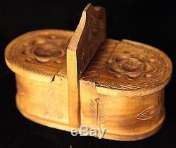 Antique Wooden Pantry or Salt & Pepper Box with Carved Patters