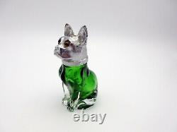 Antique glass eyed French Bulldog salt & pepper shaker green and amethyst glass