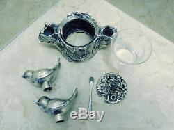 Antique sterling silver salt and pepper shakers with sugar bowl and spoon W&B Co