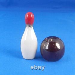 Arcadia Ceramics BOWLING PIN & BALL Vintage Miniature Salt & Pepper Shaker RARE