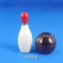 Arcadia Ceramics BOWLING PIN & BALL Vintage Miniature Salt & Pepper Shaker RARE