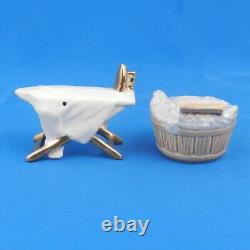 Arcadia Ceramics IRONING BOARD & TUB Vintage Miniature Salt & Pepper Shaker Set