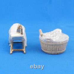 Arcadia Ceramics IRONING BOARD & TUB Vintage Miniature Salt & Pepper Shaker Set