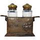 Arts & Crafts Salt & Pepper Shakers with Nautical Bronze/Brass Holder 1910