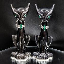 Atomic Age BLACK CATS Evil Green Rhinestone Eyes 50s Salt Pepper Shakers MCM