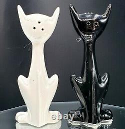 Atomic Age BLACK WHITE CATS Green Rhinestone Eyes 50s Salt Pepper Shakers MCM