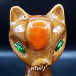 Atomic Age Cats Salt Pepper Shakers with Green Jewel Eyes Mid Century Tall 5in