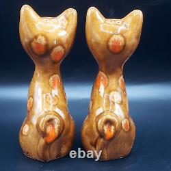 Atomic Age Cats Salt and Pepper Shakers with Green Eyes Spotted Cats 5in Tall