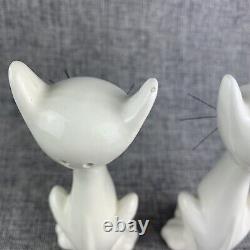 Atomic Long Neck Cat Salt Pepper Shakers MCM White Ceramic Rhinestones Vtg Japan