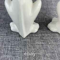 Atomic Long Neck Cat Salt Pepper Shakers MCM White Ceramic Rhinestones Vtg Japan