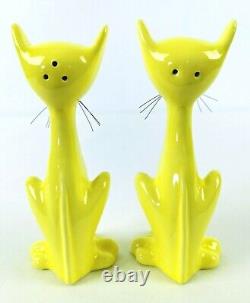 Atomic Siamese Long Neck Cat Salt Pepper Shaker Jeweled Eye Japan 1950 Yellow