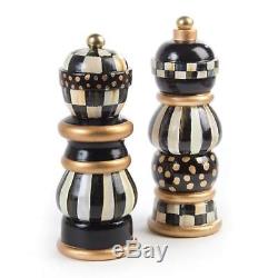 Authentic Mackenzie Childs Courtly Check Salt & Pepper Mill Set 7 New